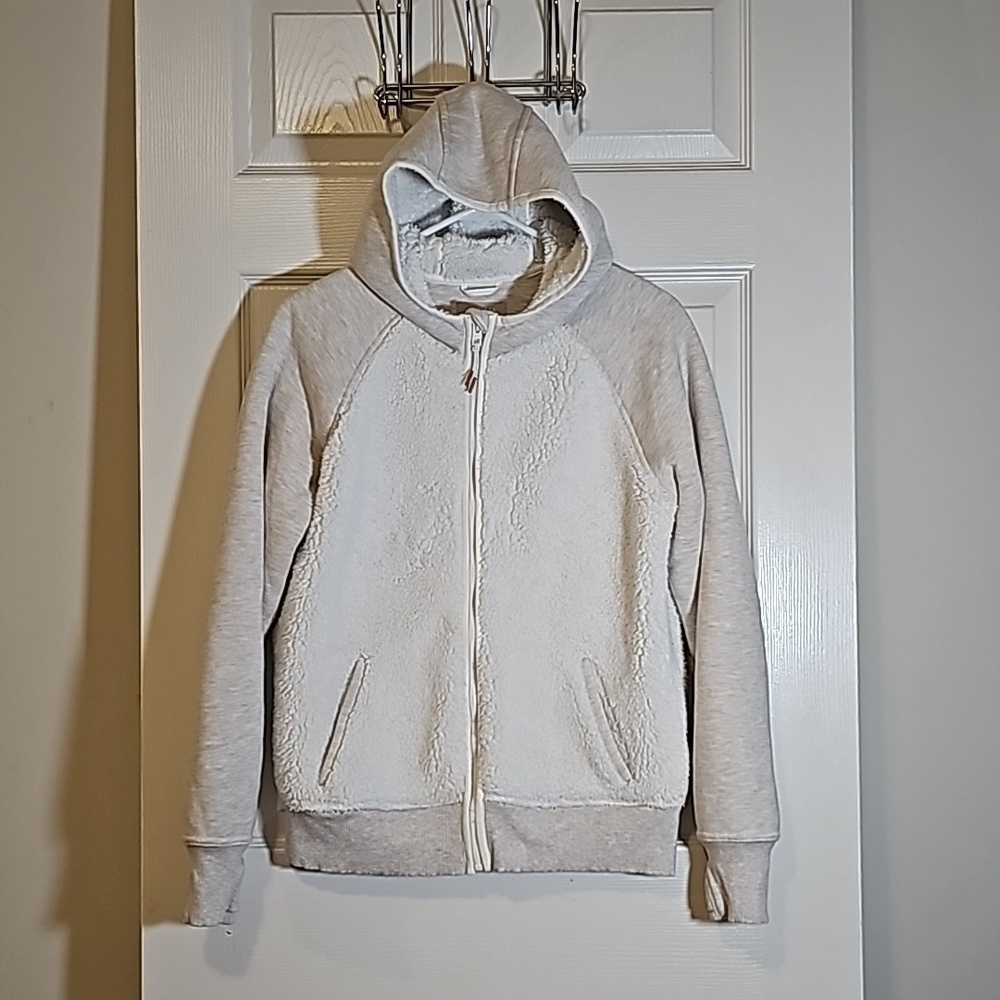 Athleta Girl Sherpa Full Zip Hoodie Modal Jersey Cream Jacket XXL 16 Womens S